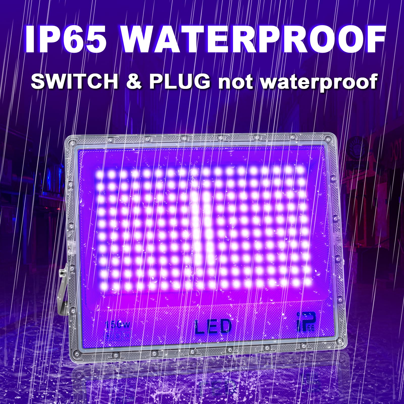 Luce UV LED 150W, Luce Nera uv 395-405nm, Faretto UV LED, Impermeabile IP66 Lampada ultravioletta, Faro uv per Festa fluorescente Halloween Natale Pittura del corpo