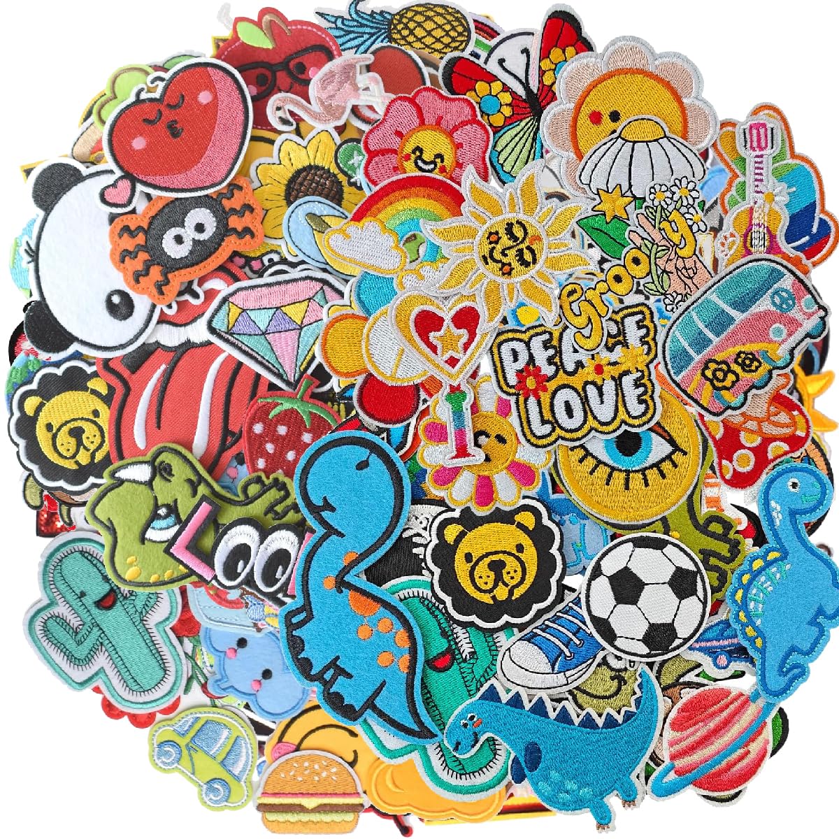 100pcs Random Iron on Patches, Embroidered Iron on/Sew on Patches Applique for Clothes, Dress, Hat, Jeans, DIY Accessories