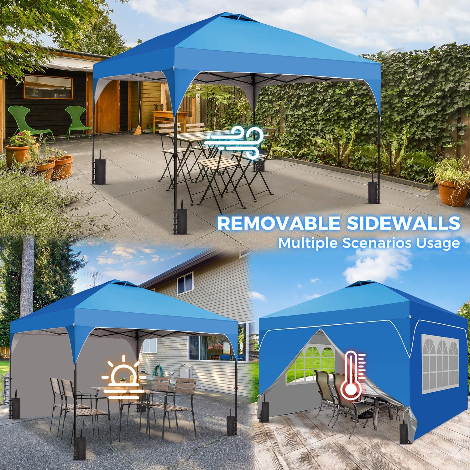 10x10 FT Pop Up Canopy, 1-Button Push Instant Canopy Tent with 4 Removable Sidewalls, Sandbags for Outdoor Activities & Events