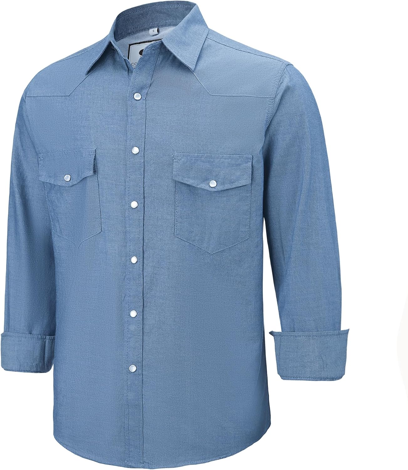 COEVALS CLUB Mens Denim Western Cowboy Work Pearl Snap Button up Long Sleeve Regular Fit Shirts