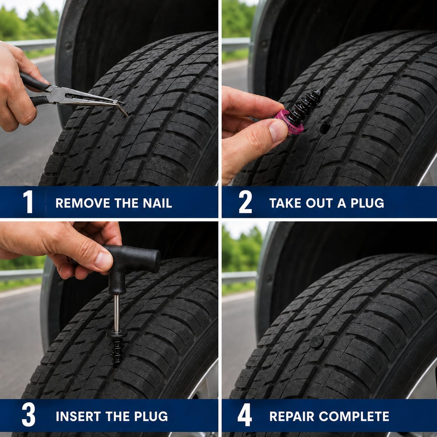 60 Pcs Screw-in Tire Plug Kit, Tire Repair Plugs with Driver Tool