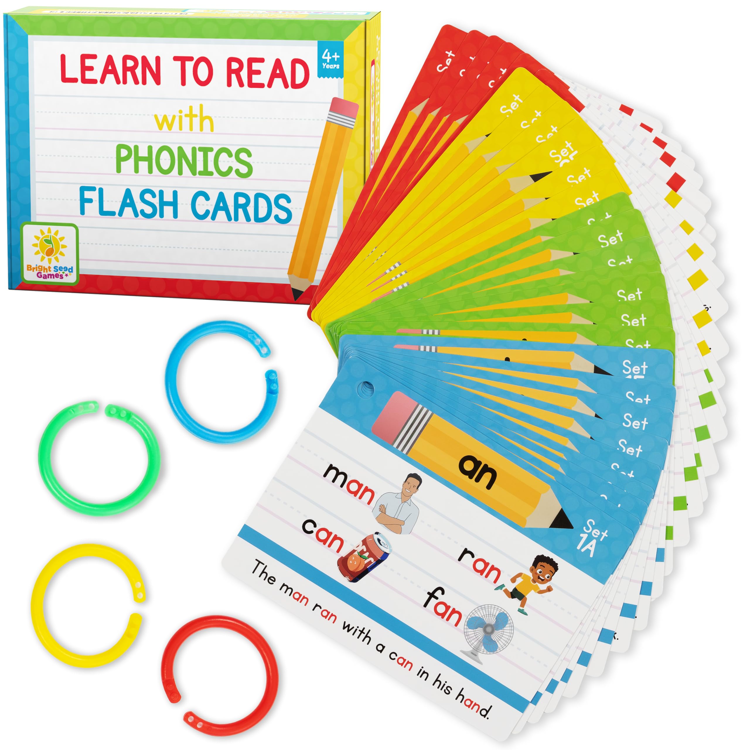 Phonics Flash Cards - Learn to Read in 20 Phonic Stages - Digraphs CVC Blends Long Vowel Sounds - Phonics Games for Kids Age 4-8 Kindergarten First Second Grade Home School Educational
