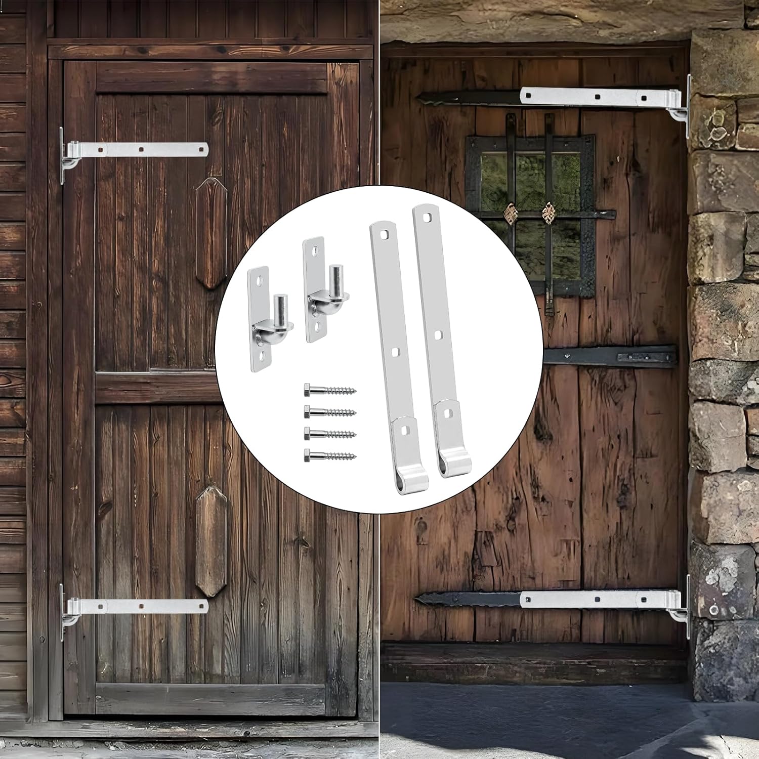 2 Pairs 12 Inch Heavy Duty Gate Hinge Kit, Adjustable Zinc-Plated Steel Screw Hook & Strap Hinges for Farm Gates, Barns, Sheds & Indoor/Outdoor Swinging Wood