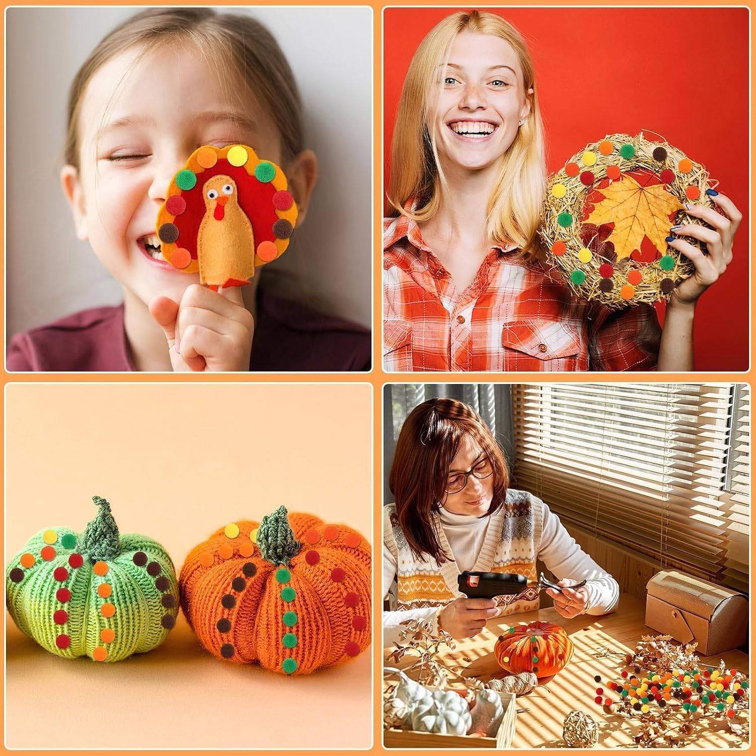 SEPGLITTER 600 Pcs Fall Pom Poms for Crafts Autumn Orange Brown Puff Balls | 1.5cm Small Size, 6 Colors, Fall Pompoms, DIY Crafts Making, Handmade Projects, Thanksgiving Party Supplies Decoration
