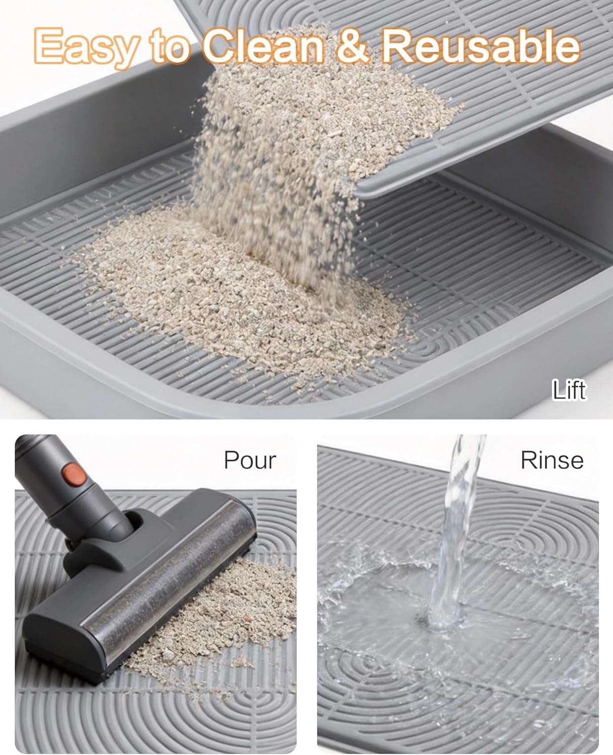 Silicone Cat Litter Mat Large, 40'' x 28'', Waterproof Trapping Mat for Litter Box, Easy Clean & Non-Slip