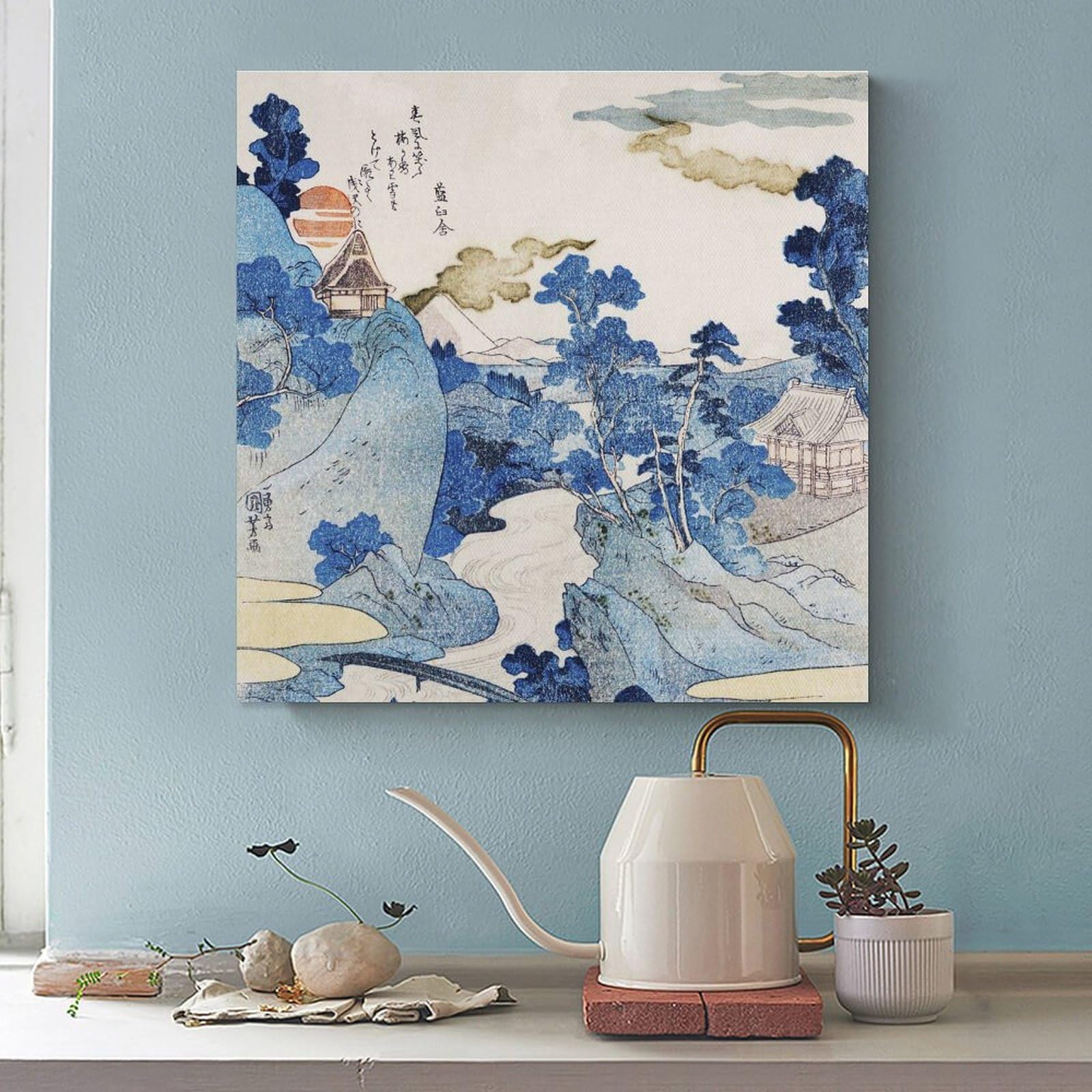 Amazon.co.jp: 絵画 富士の雪インテリア 絵画 青い絵 日本の木