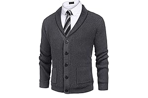 COOFANDY Men's Shawl Collar Cardigan Sweater Slim Fit Cable Knit Button Up Sweater with Pockets