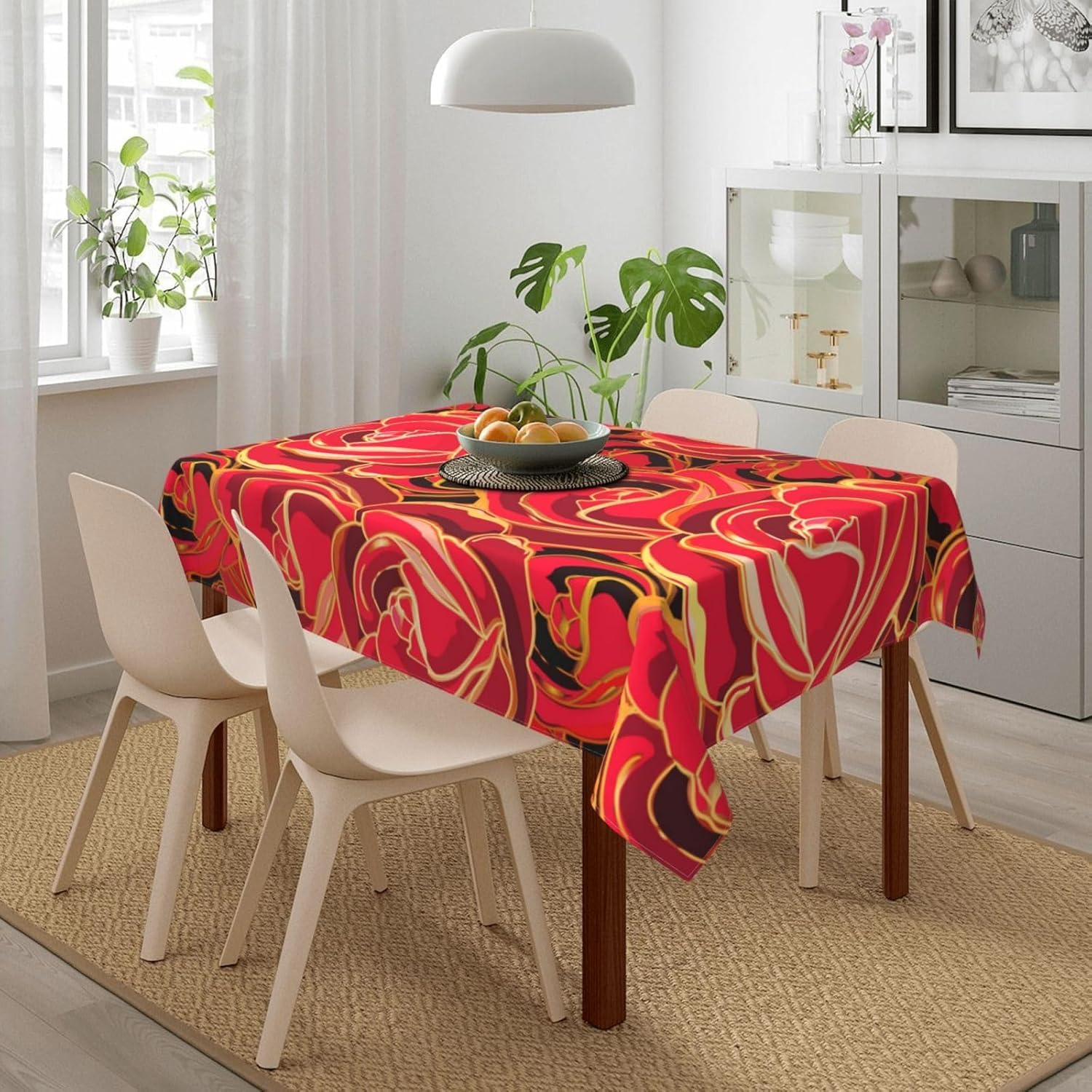 Tovaglia Antimacchia 300x140 cm Rettangolare Rosa Rossa Tovaglie Impermeabile 3 Metri Copritavolo Poliestere Protezione Tavolo Matrimonio Romantico, per Feste (12-14 Posti) a-2868