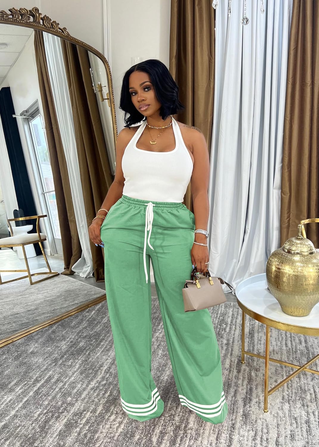 Nimsruc Wide Leg Sweatpants for Women High Waisted Drawstring Casual Loose Long Pants with Pockets - Image 3