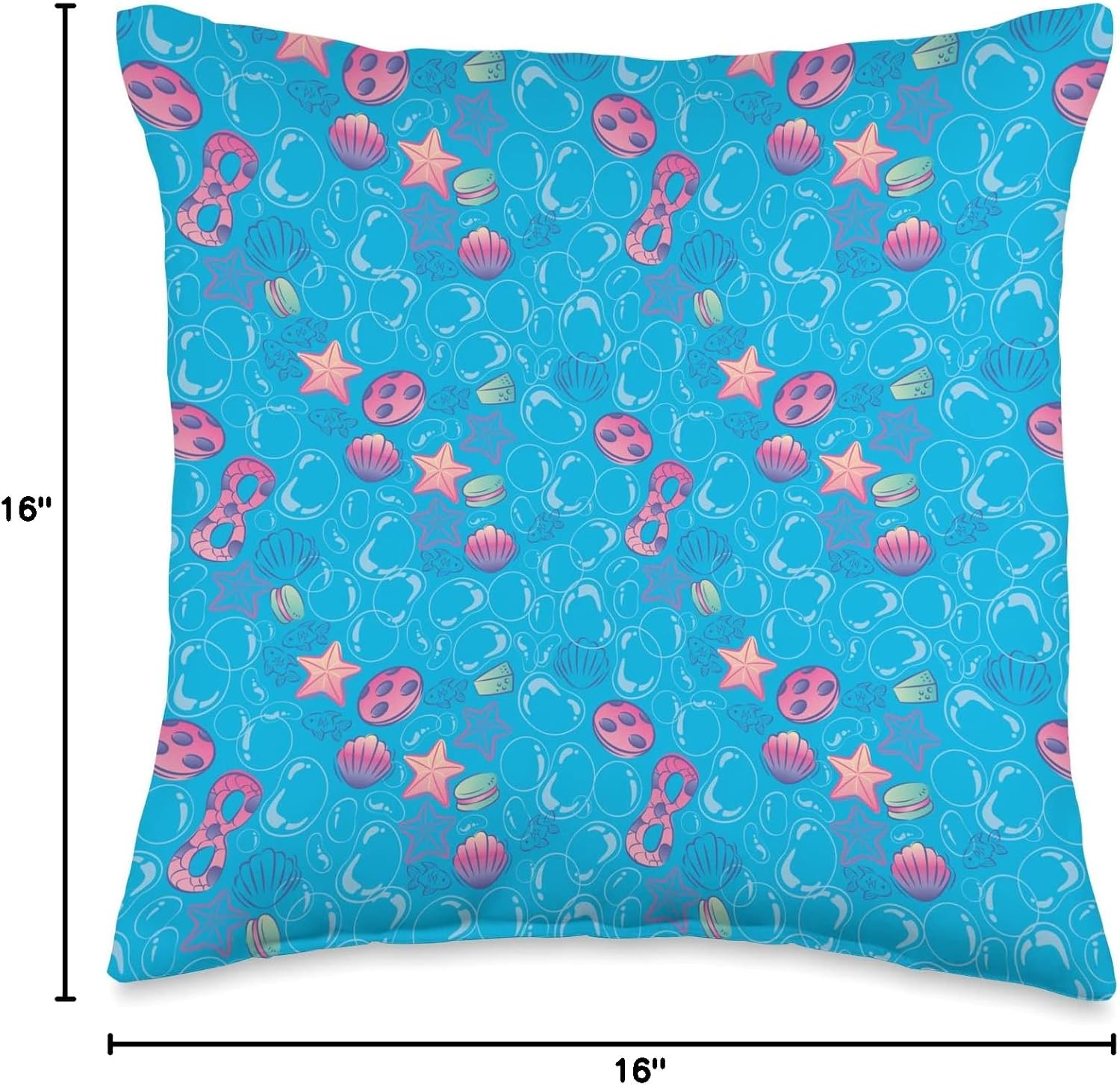 Miraculous Ladybug Aqua Summer Blue Bubbles Pattern Throw Pillow, 16x16, Multicolor