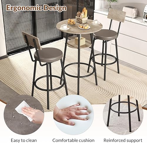 Miniatura 6 de Juego de mesa redonda de bar y sillas de 3 piezas, mesa de comedor pequeña para 2, mesa de bar de cocina, mesa de desayuno con almacenamiento, 2