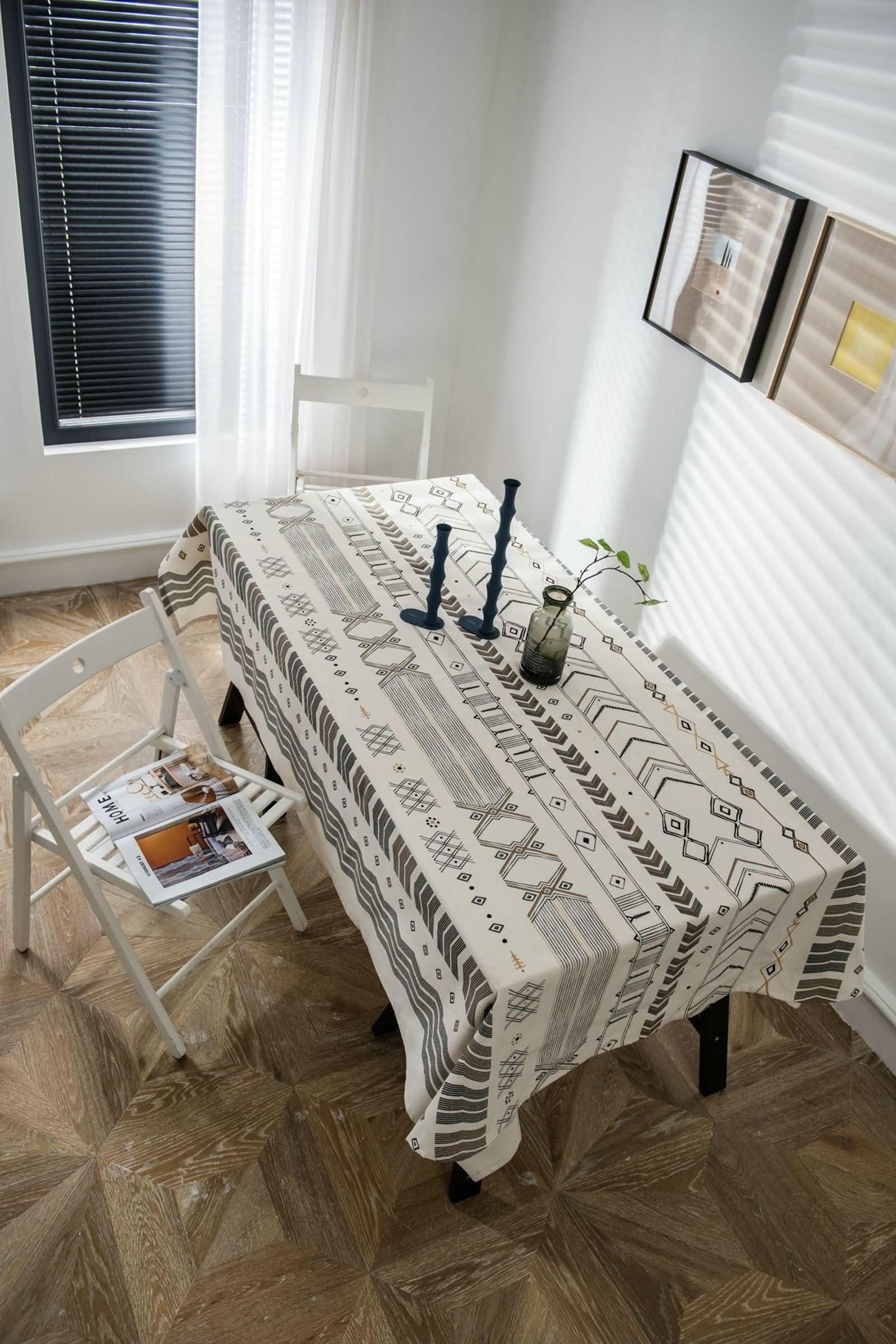 Nappe rectangulaire motif géométrique ethnique coton lin 140x160cm