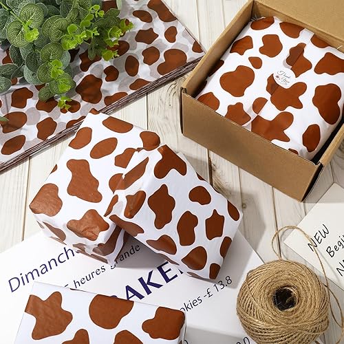 Miniatura 4 de Whaline 100 piezas de papel de seda con estampado de vaca, papel de regalo de vaca marrón, papel de embalaje de regalo de vaca, papel de embalaje