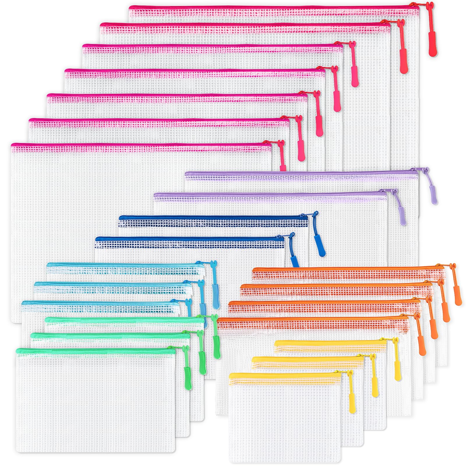 Photo 1 of 24 Pcs Mesh Zipper Pouch Bags, Plastic Zipper Pouches for Classroom in 8 Sizes, Waterproof Mesh Zipper Bags for Organizing, Clear Zipper Pouches for Organizing, Travel, Office Supplies