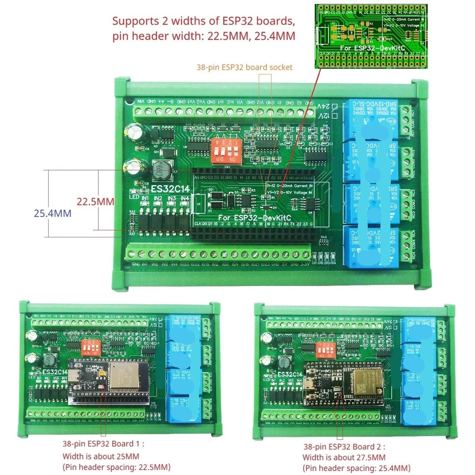 DC 12 V 24 ESP32 karta rozszerzeń ES32C14 moduł do PLC Smart Home IOT DIY cyfrowy analogowy DAC ADC IO Przekaźnik Switch18