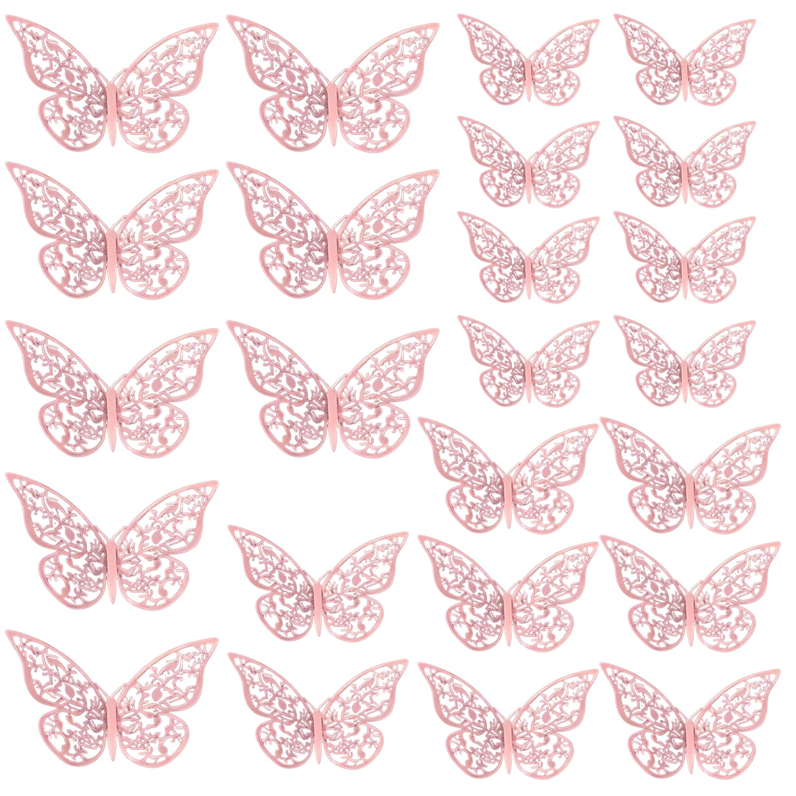 PAITOK 3D-Schmetterlingswandaufkleber für Kinderzimmer, 24 Stück in 3 verschiedenen Größen, Schmetterling Wandtattoos für Home Deko, Hochzeitsfeier, Party-Dekoration (Roségold)