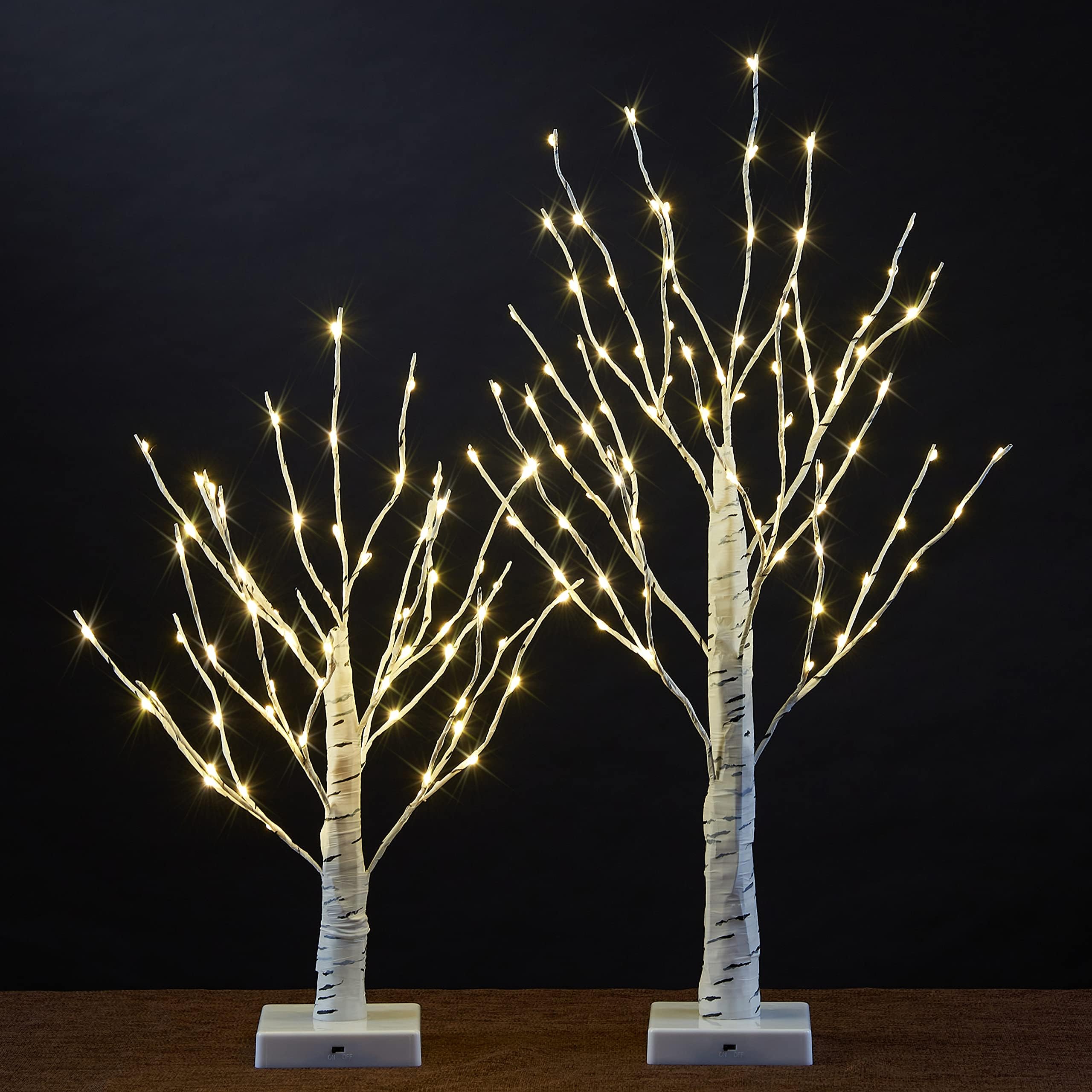 2PCS Birch Tree Table Lamps, Bonsai Tree Jewelry Holder Decor, Energy Efficient, White, Wood