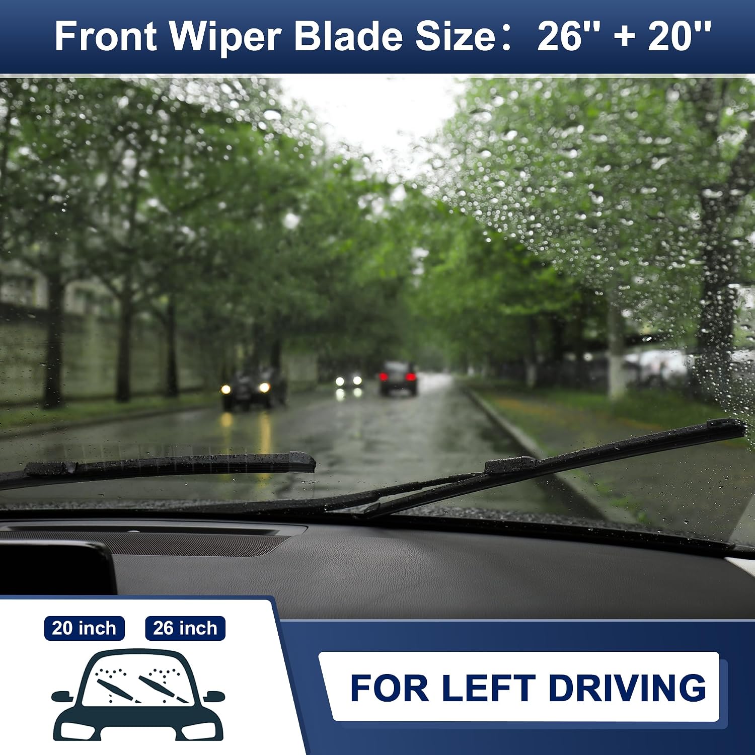 X AUTOHAUX 2pcs 26"+20" Silicone Front Windshield Wiper Blade for Chrysler Town & Country 08-16 for Dodge Grand Caravan 08-19 Windscreen Wiper OE Replacement Set All-Seasons J/U Hook
