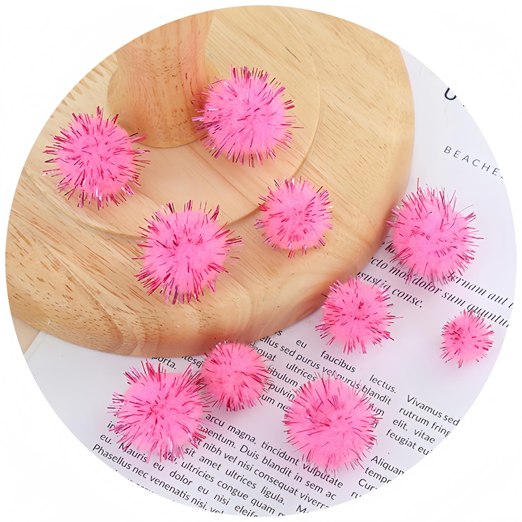 Pom-poms Ball Fluffy Craft, 160 sztuk pomponów brokatowych 30 mm, kulki cekinowe, kuleczka nitkowata, kolorowe cekiny, pompony świąteczne, szycie pomponów, ozdoby świąteczne(Rosa)