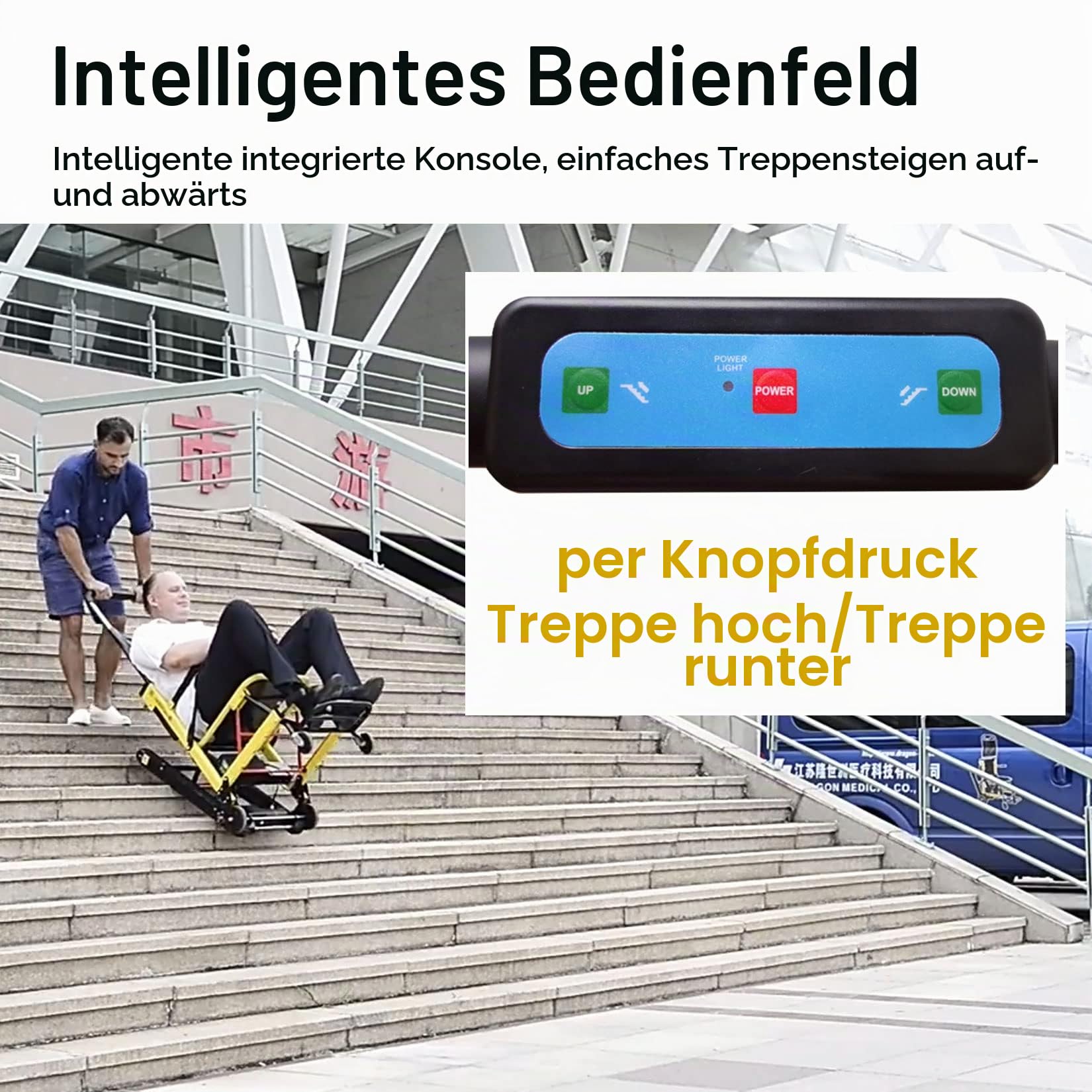 Automatische Hubtreppe, elektrischer Treppenstuhl, zusammenklappbarer Rollstuhl, Einzelpersonenbetrieb, Mobile tragbare Treppenlifte für ältere Menschen, Behinderte,Gelb