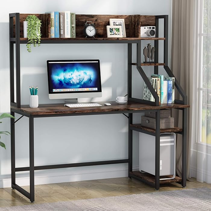 Buy Tribesigns Computer Desk with Hutch and 5Tier Bookshelf, 55 Inch Home Office Desk with