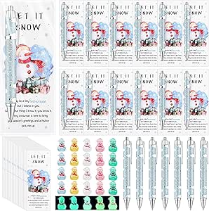 20Sets Christmas Pens Christmas Employee Appreciation Gifts Luminous Mini Snowman Figurines Greeting Cards Thank You Gifts for Employee Staff Teacher Coworker Appreciation Gift School Office Supplies