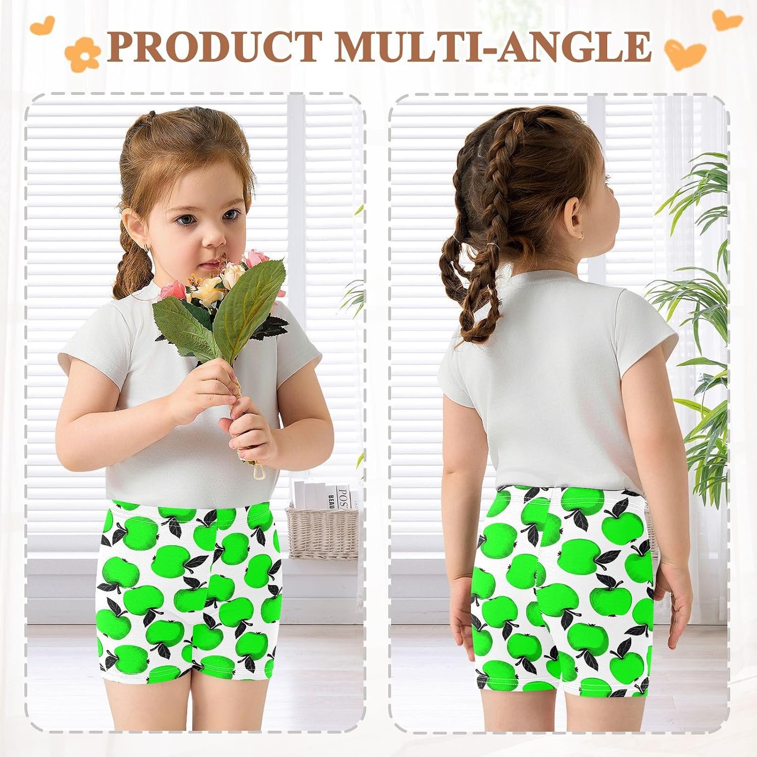 Green Fruits White Girls Bike Shorts Toddler Soft Cotton Active Under Dress Shorts