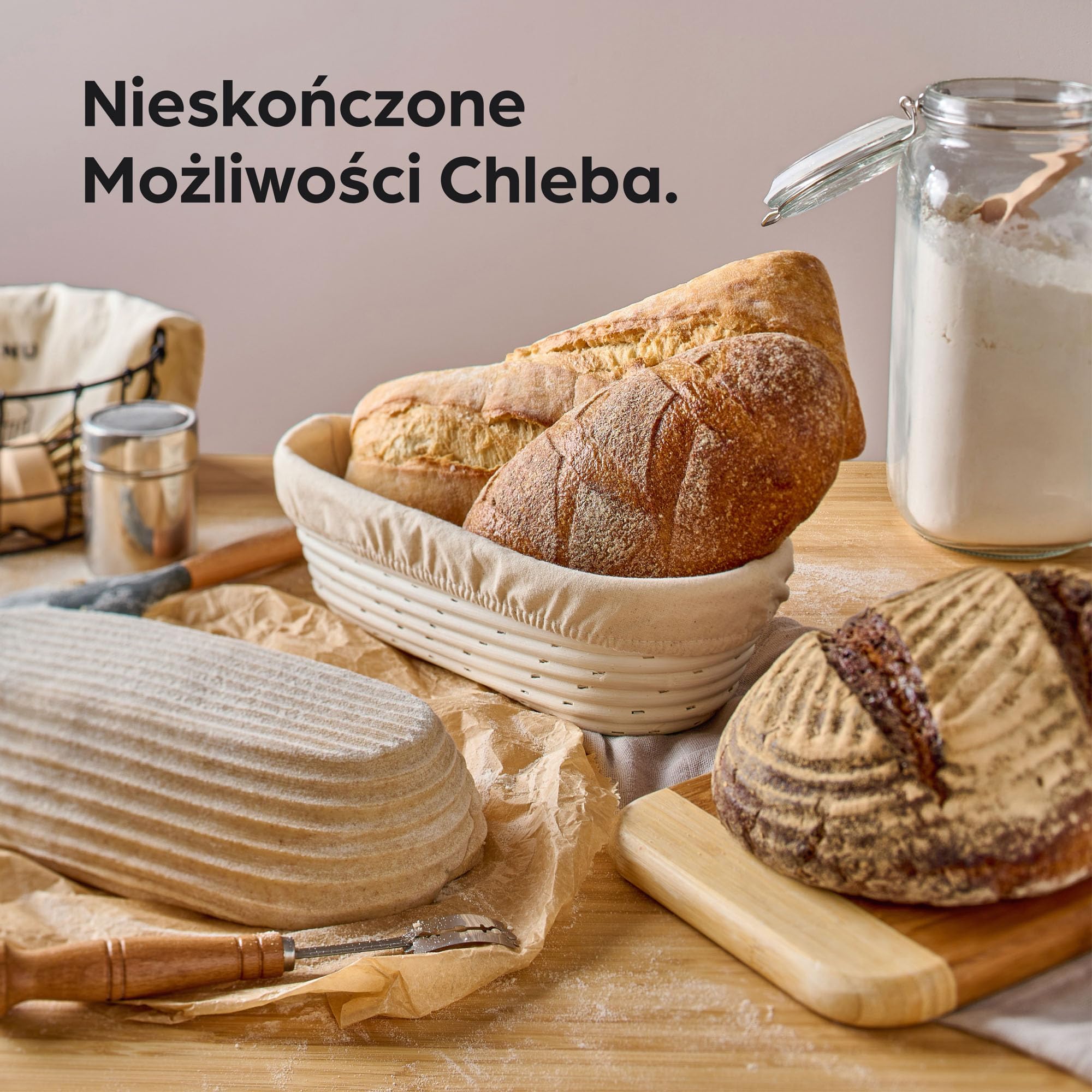 Koszyczek do Fermentacji Chleba - Owalny - Z Wytrzymałego Ratana - 28 cm - Zestaw z Szczoteczką, Materiałem lnianym i Workiem na Chleb