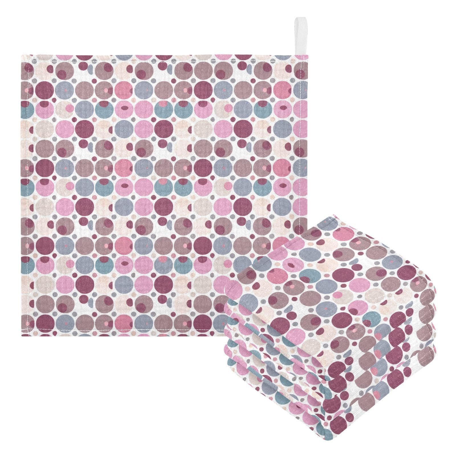 Nander 5Pack Baby Muslin Washcloths,Color Circular Wave Point Soft Face Cloths for Newborn, Absorbent Bath Wash Cloths, Wipes, Burp Rag,Toddlers Essentials Stuff, Baby Registry as Shower