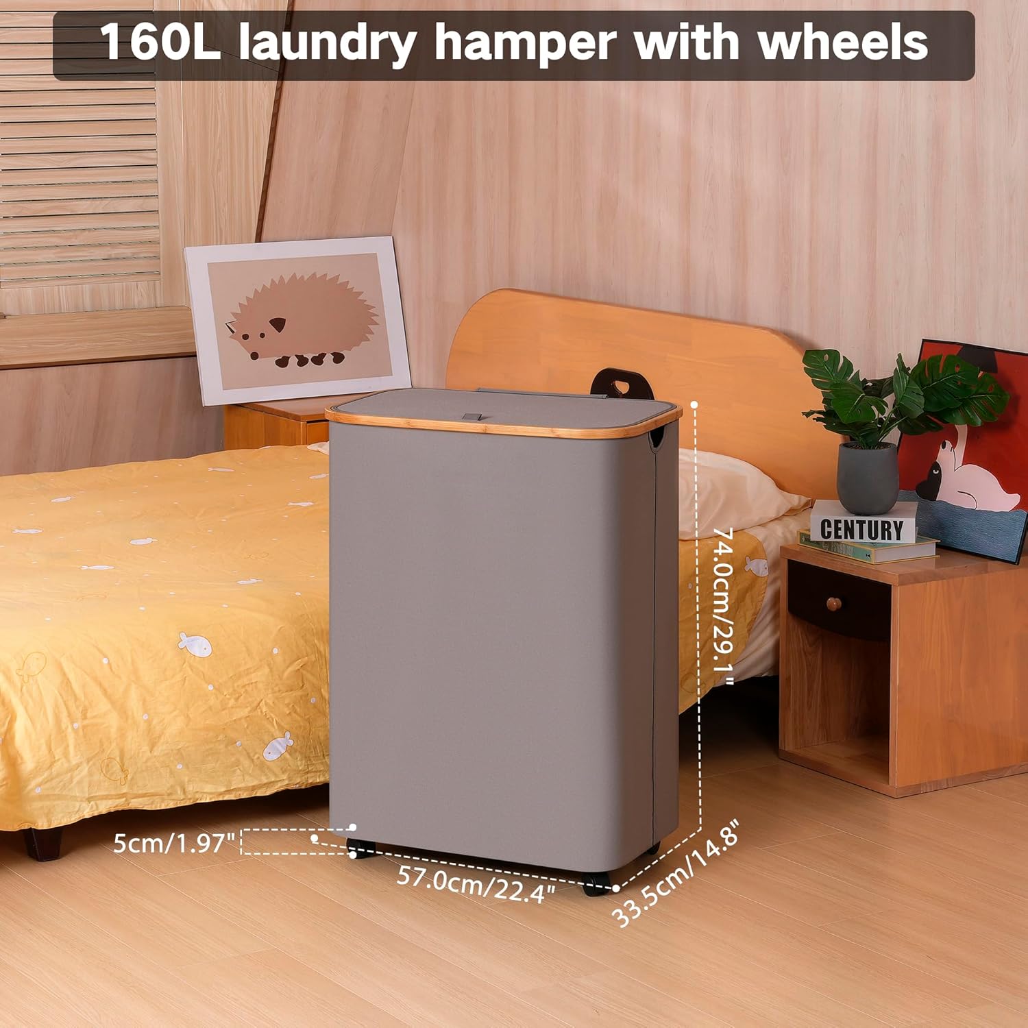 Lagre Laundry Basket with Wheels, Laundry Hamper with Lid, 160L Clothes Hamper for Laundry with 3 Liner Bags, for Laundry Room, Bedroom, Dormitory Organization,Grey