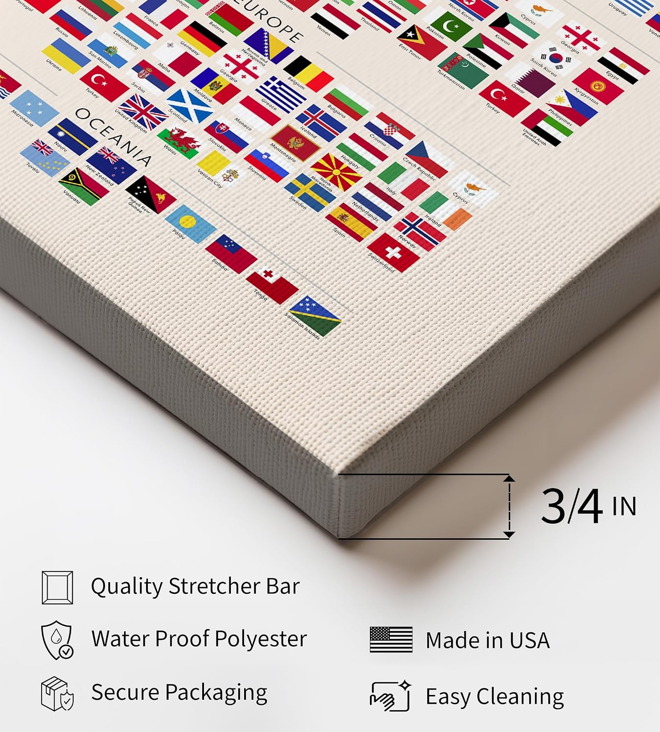 Monem Art Flags of the World Canvas - Educational Print - Learning Materials Art - Gift for Kids, Students & Teacher - Flag Art - Decor for Classroom or Library - Available in 8x10" to 30x40"