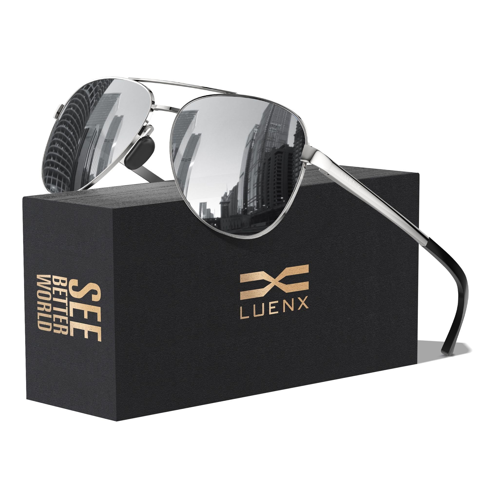 LUENX Aviator Sunglasses for Women Men Polarized Lens Trendy Sun Glasses - UV 400 Protection 60MM with Accessories Driving