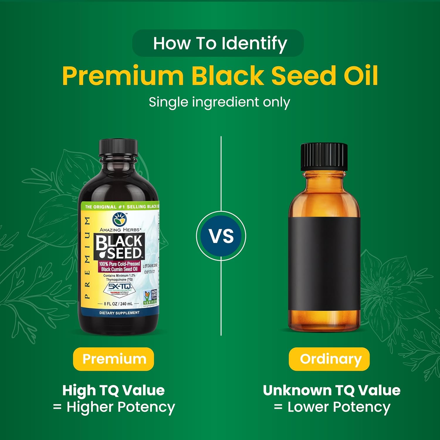 Amazing Herbs Premium Black Seed Oil - Gluten Free, Non GMO, Cold Pressed Nigella Sativa Aids in Digestive Health, Immune Support, Brain Function - 8 Fl Oz (Pack of 2)