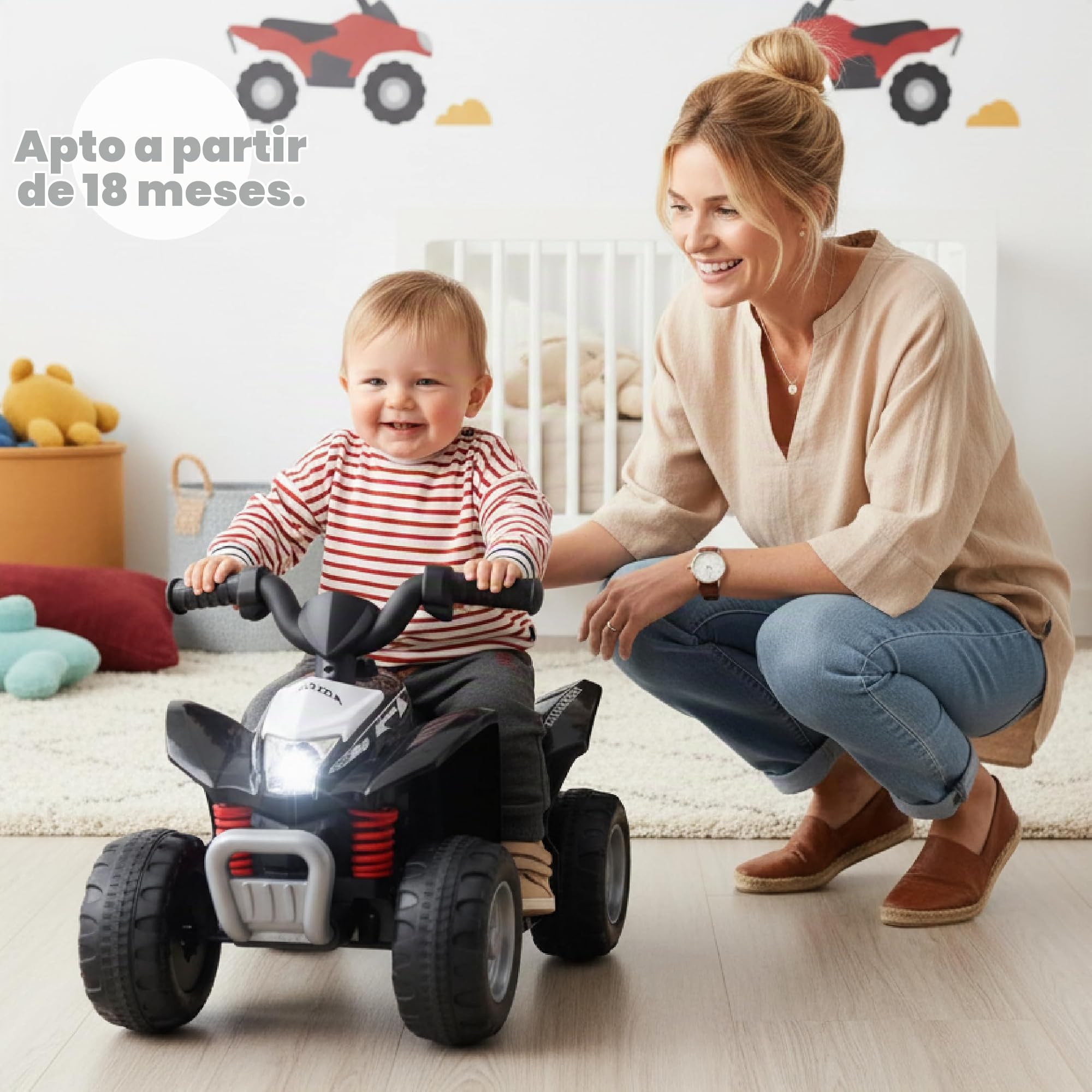 SUN BABY Quad Eléctrico Infantil 18 Meses 3 km/h - Negro | coche correpasillos, luz LED, juguete eléctrico