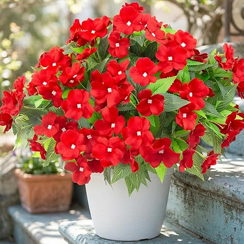 Daynight 4 Pcs Artificial Impatiens Flowers for Outdoor Flowers UV