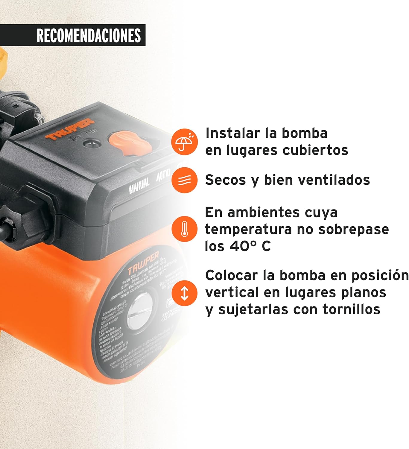 Truper PRE-1/6 Pump Installation Recommendations
