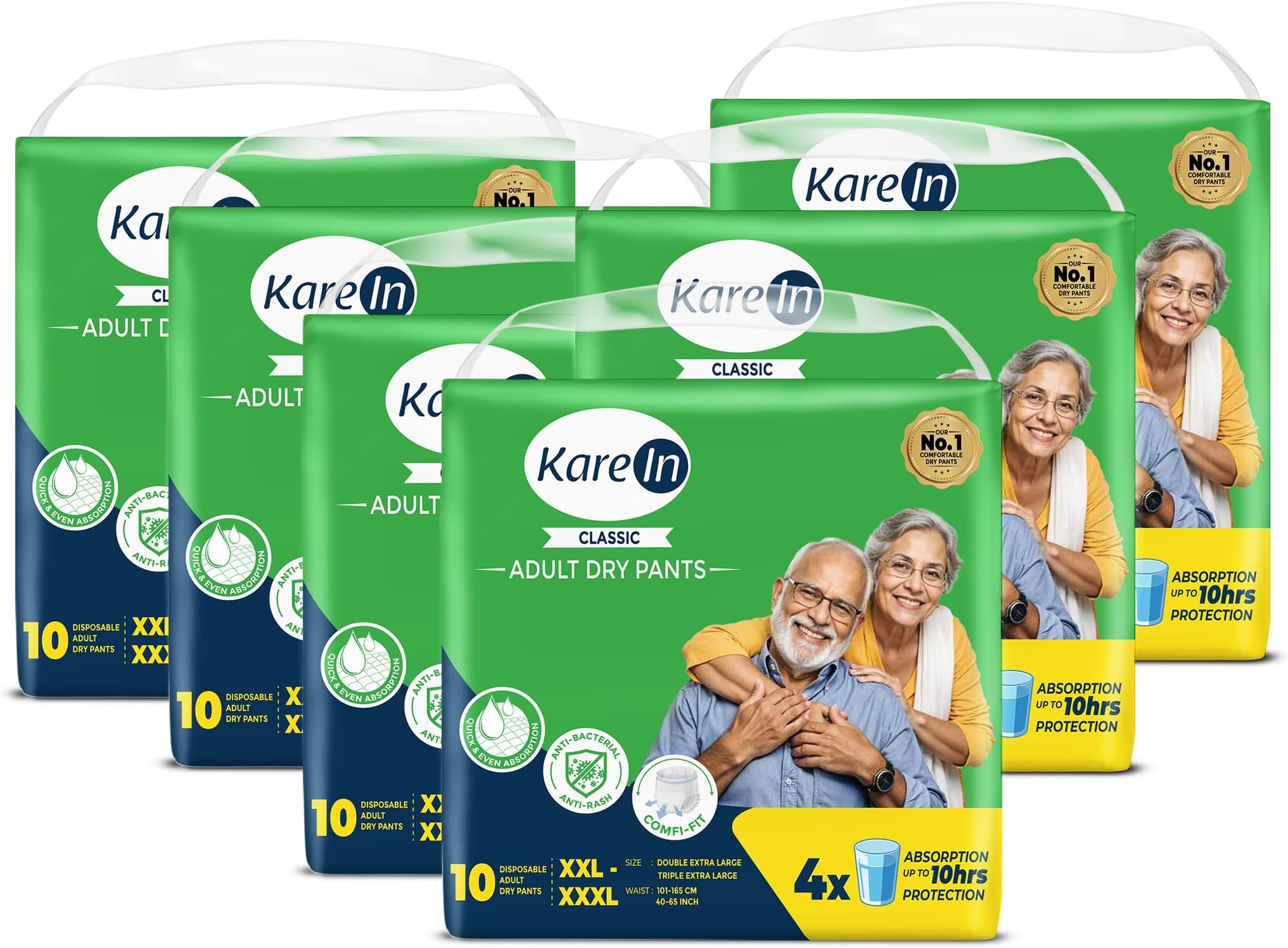KareIn Classic Adult Diaper Pants, XXL-XXXL, 101-165 Cm (40"- 65"), Unisex, Leakproof, Elastic Waist, Wetness Indicator, 60 Count