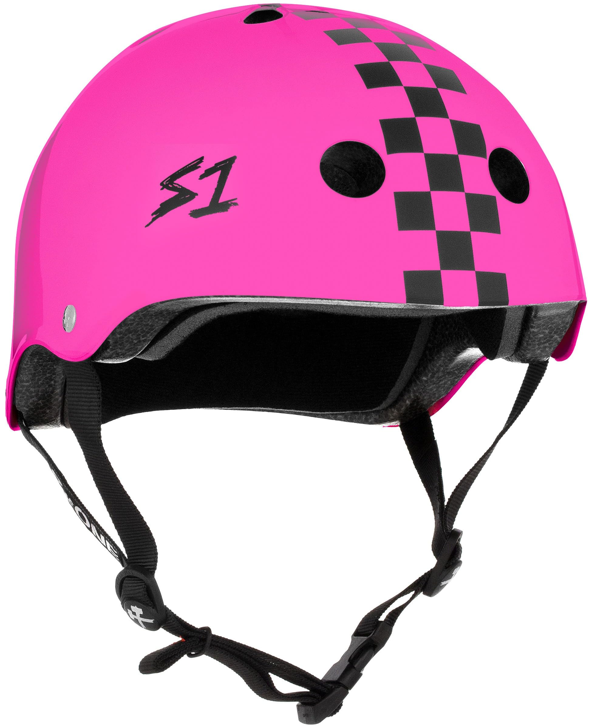 S1 Lifer Helmet for Skateboarding, BMX, and Roller Skating - EPS Fusion Foam, CPSC & ASTM Certified - Pink Gloss w/Checkers Small (53.3 cm) — image 1