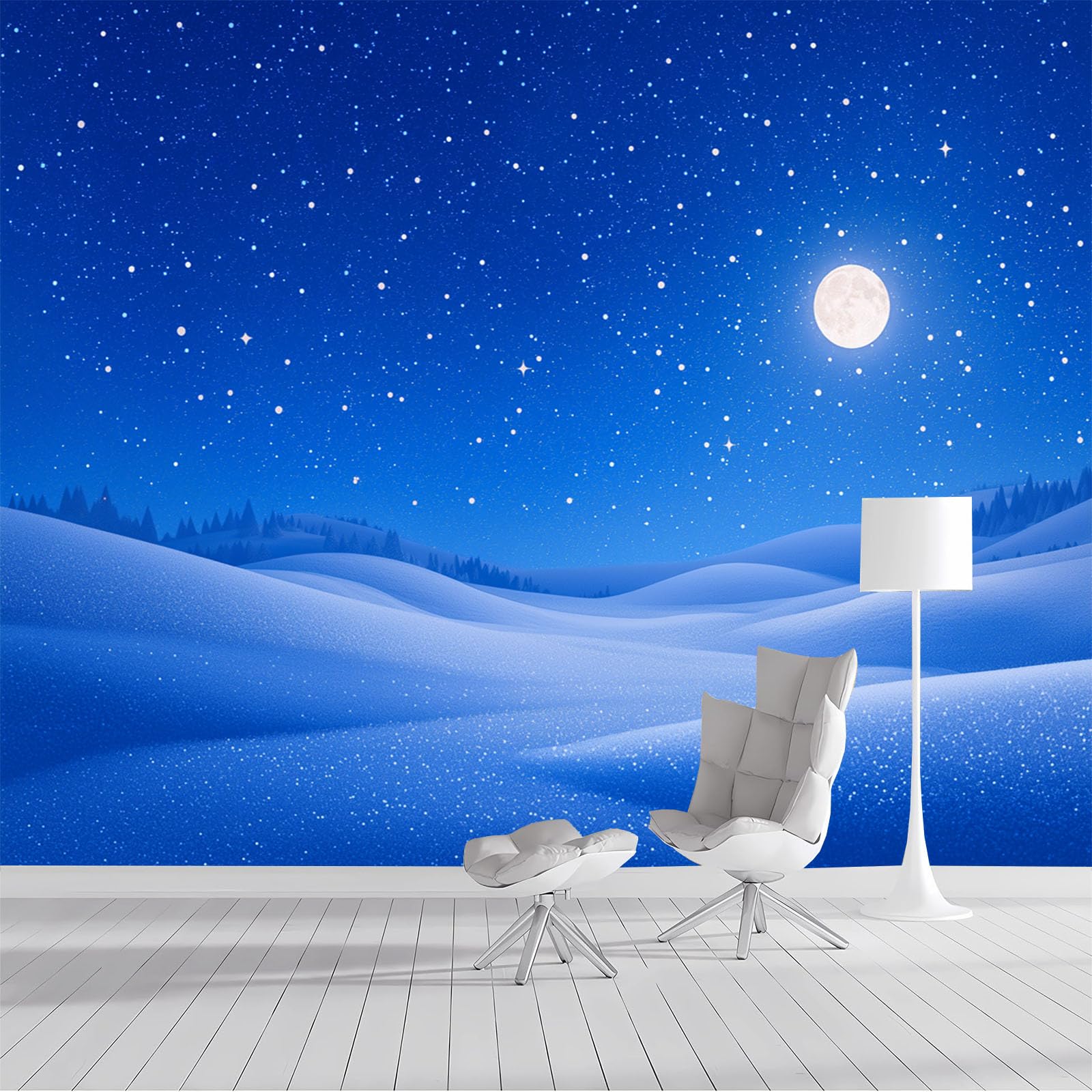 Papier peint motif vue nocturne féerique pour transformer un mur blanc et sans relief