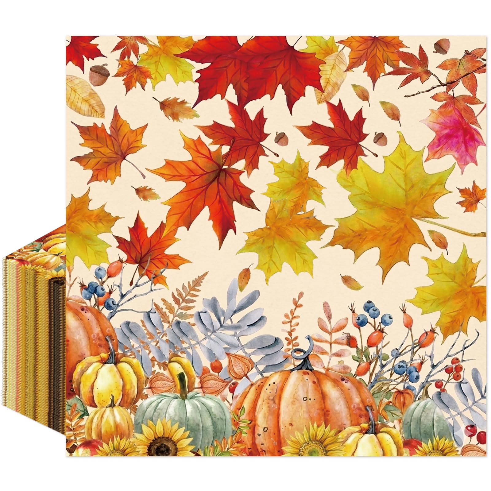 Afritee Autumn Decorations Napkins Maple Style, 50 Pcs for Harvest Party