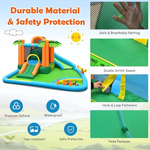 Miniatura 4 de HONEY JOY Tobogán acuático inflable, parque acuático gigante 7 en 1, casa hinchable para patio trasero al aire libre, pared de escalada, toboganes