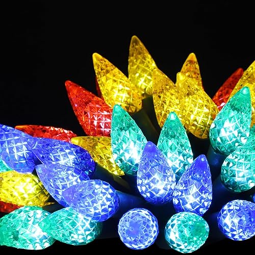 Miniatura 6 de Leisure world Paquete de 2 50 luces LED C6 solares de Navidad para exteriores, 8 modos de luces de fresa de 23 pies, luces de hadas de Navidad