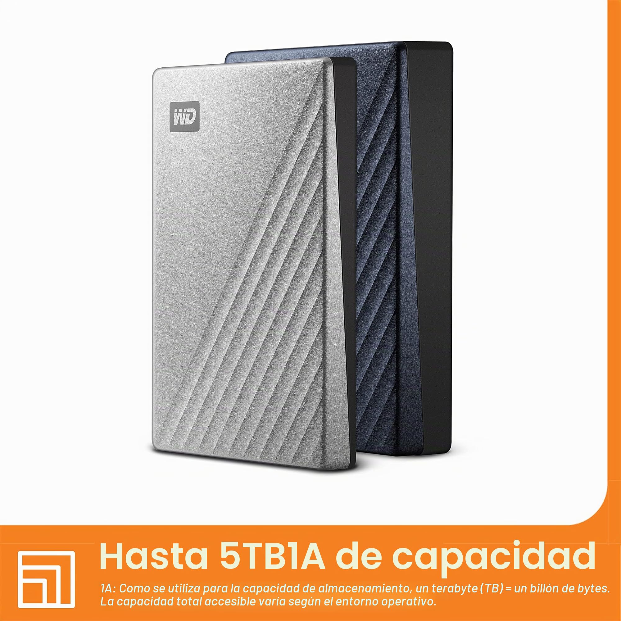 WD 4TB My Passport Ultra Disco Duro Externo Portátil, USB-C, USB 3.2 Gen 1/USB 3.0, Copia de seguridad y protección con contraseña, Formateado para Windows, Plata