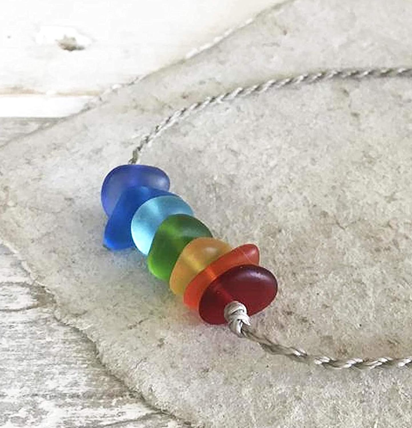 Rainbow Sea Glass Seven Pebble Beach Bracelet, Casual Island Style, Great Cheer Up Gift, Handmade in the Caribbean (Bracelet)