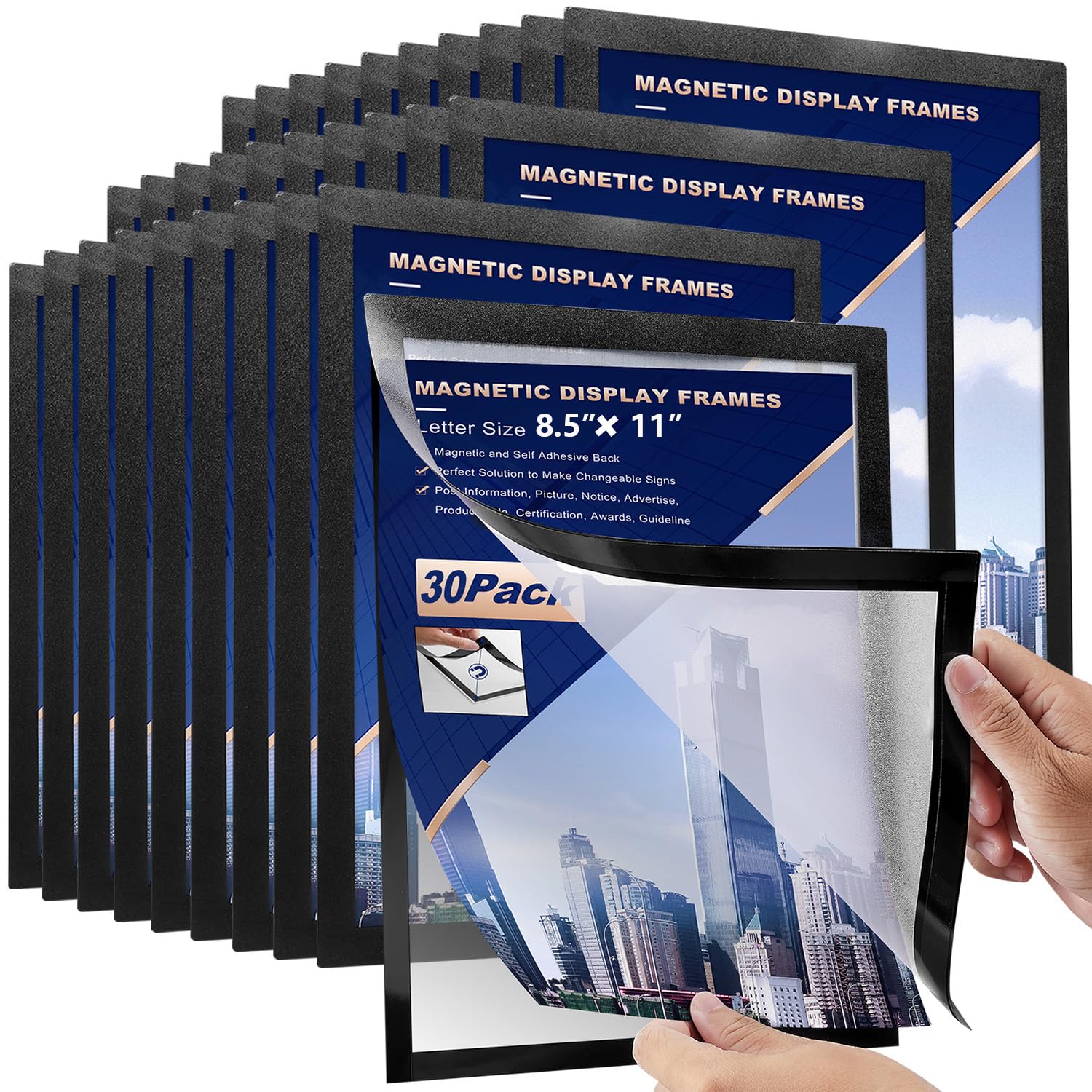 30 Pcs Magnetic Signs Holder, for 8.5" x 11" Letter, Sturdy PVC Magnet Document Holder, Magnet Picture Poster Frame, Can Self-Adhesive Wall/Door/