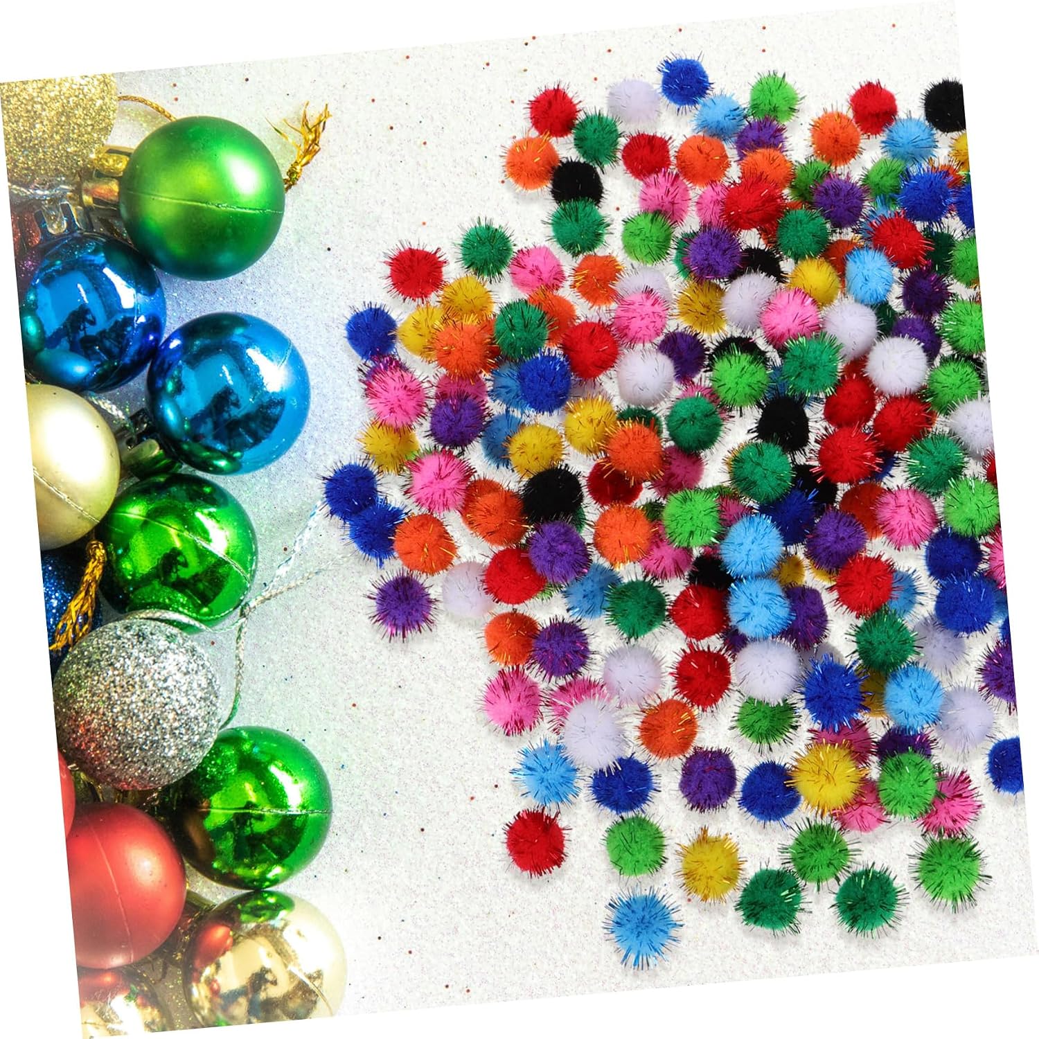 ABOOFAN 1000pcs Glitter Pom Poms for Christmas Crafts Mixed and for Holiday Decorations for Tree Ornaments and Projects