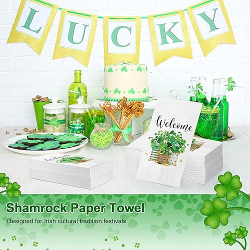 Miniatura 4 de 100 servilletas de papel de tréboles para el día de San Patricio, toallas de mano desechables de 3 capas de trébol verde para el hogar, cocina,
