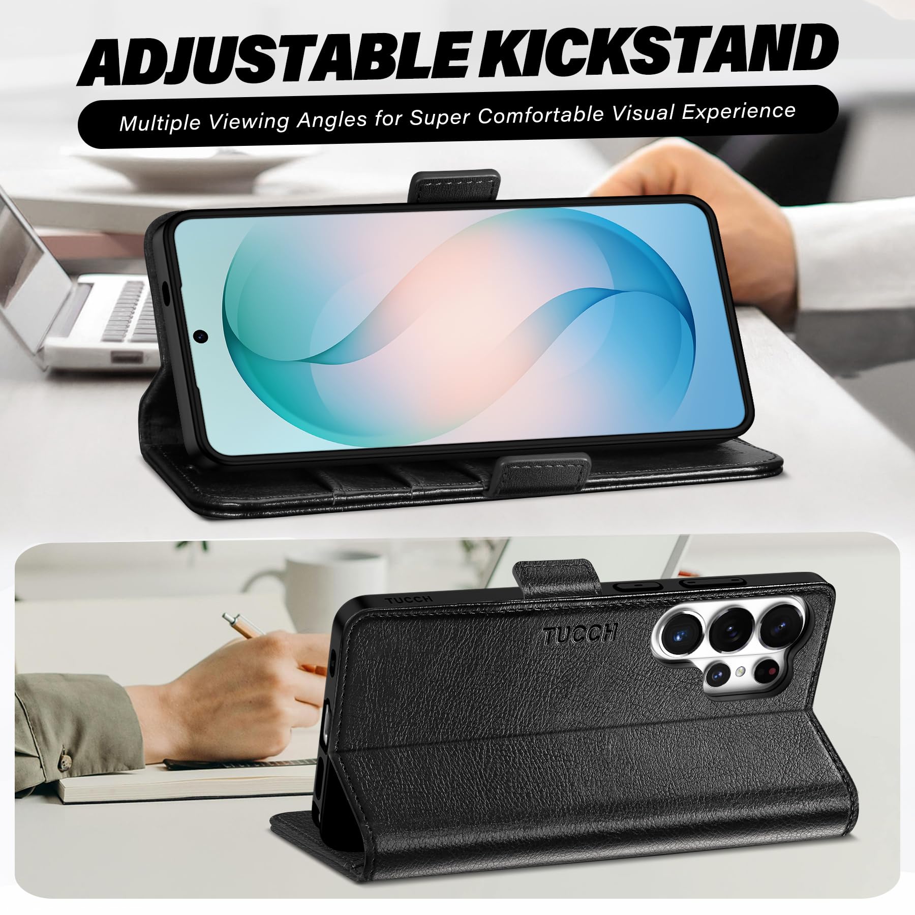 TUCCH Cover per Galaxy S26 Ultra 5G, Custodia Pelle Sintetica Portafoglio Blocco RFID Slot Porta Carte Supporto Magnetico TPU Protezione Completa per Galaxy S26 Ultra (6,9" 2026), Nero Testurizzato