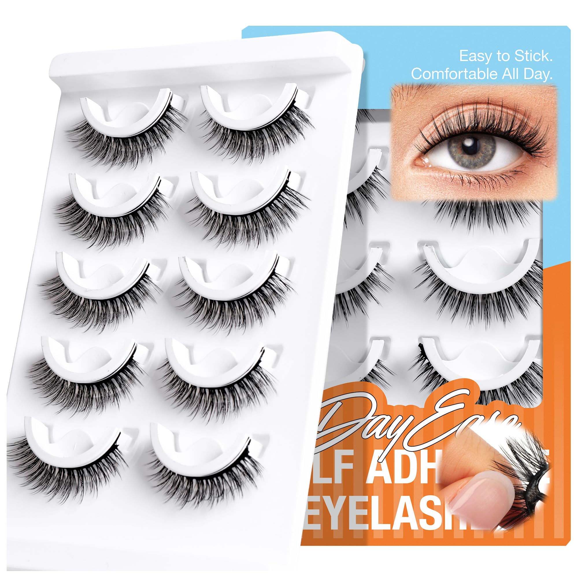 PopUp Self Adhesive Eyelashes 5 Pairs Natural Look Press On Lashes No Glue Need Eyelashes Reusable Cat Eye
