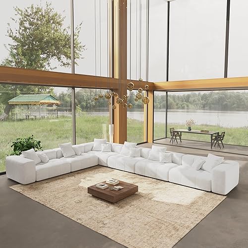 Miniatura 27 de WJShome Sofás seccionales de 144 pulgadas para sala de estar, sofá modular en forma de L, 3 plazas con otomana, asiento profundo de lino con sofás